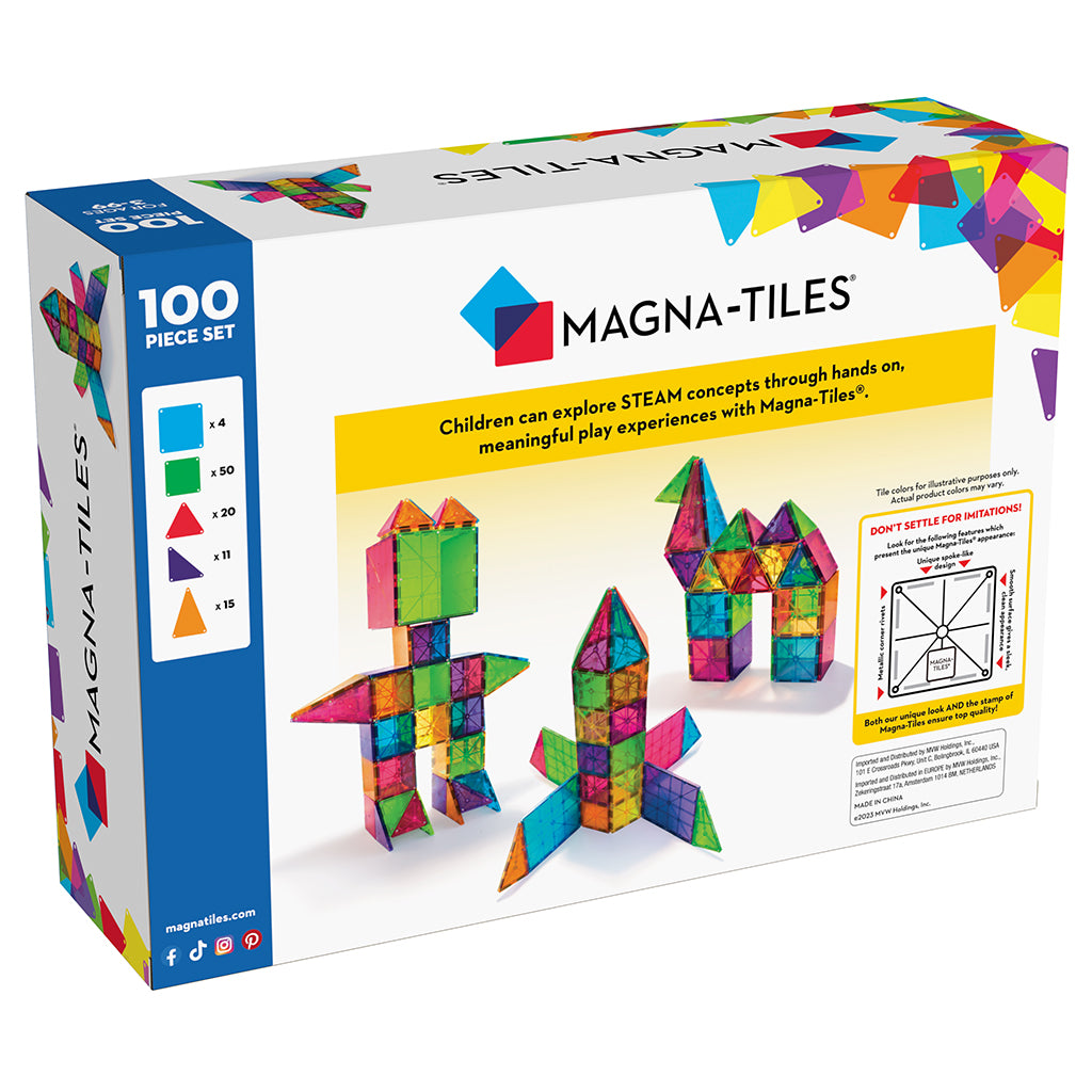 Magna-Tiles Clear Colors, Magnetic Building Set with 100 Pieces