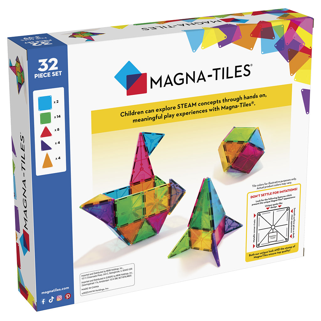Magna-Tiles Clear Colors, Magnetic Building Set with 32 Pieces