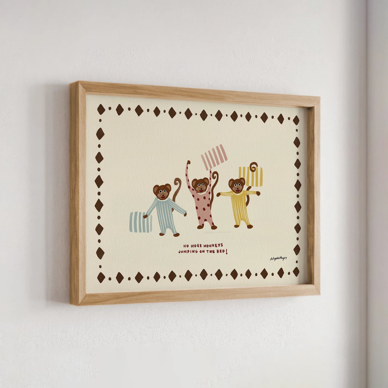 Nephthys Illustrated Poster, Monkeys on the Bed - A4