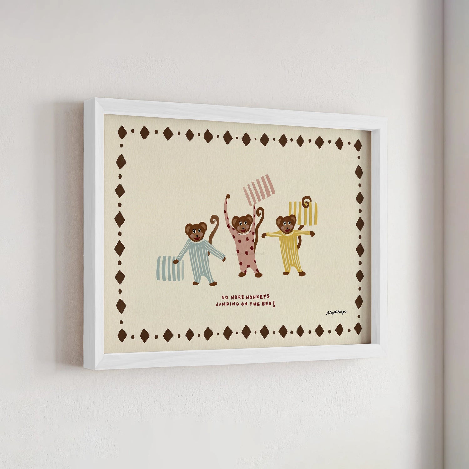 Nephthys Illustrated Poster, Monkeys on the Bed - A4