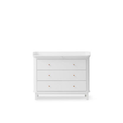 Oliver Furniture Wood puslekommode, m. 3 skuffer og stor plade - Hvid