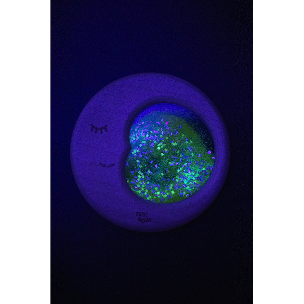 Petit Boum Sensory Toy, Wooden Moon with Liquid and Glitter – Sensory Moon