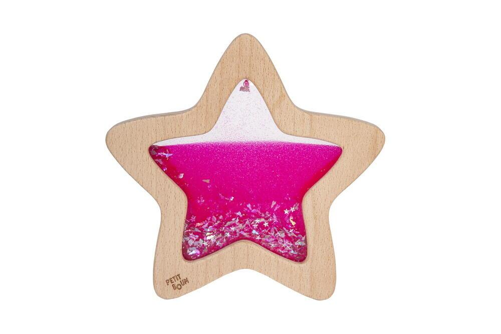 Petit Boum sensory toy, wooden star with liquid and glitter - Nebula Pink