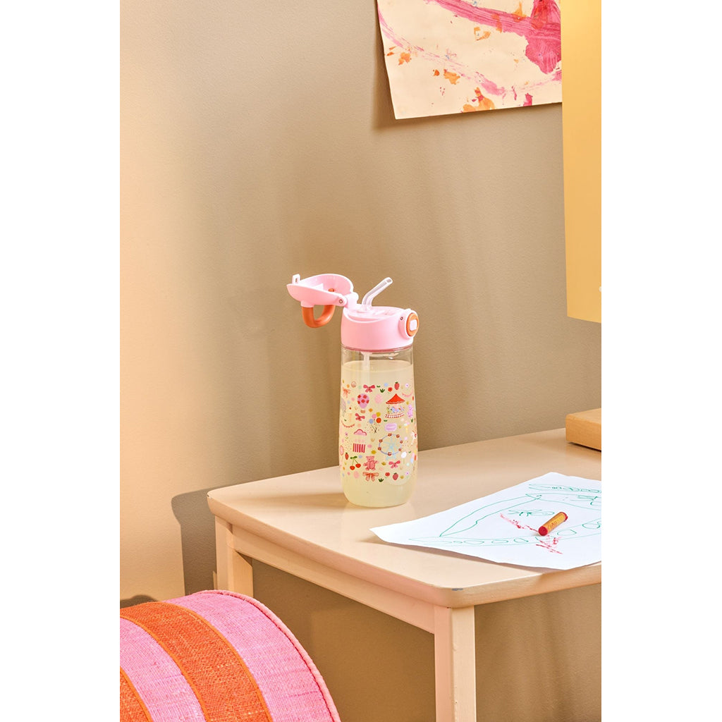 Rice Plastic Drinking Bottle, Fun Fair Pink