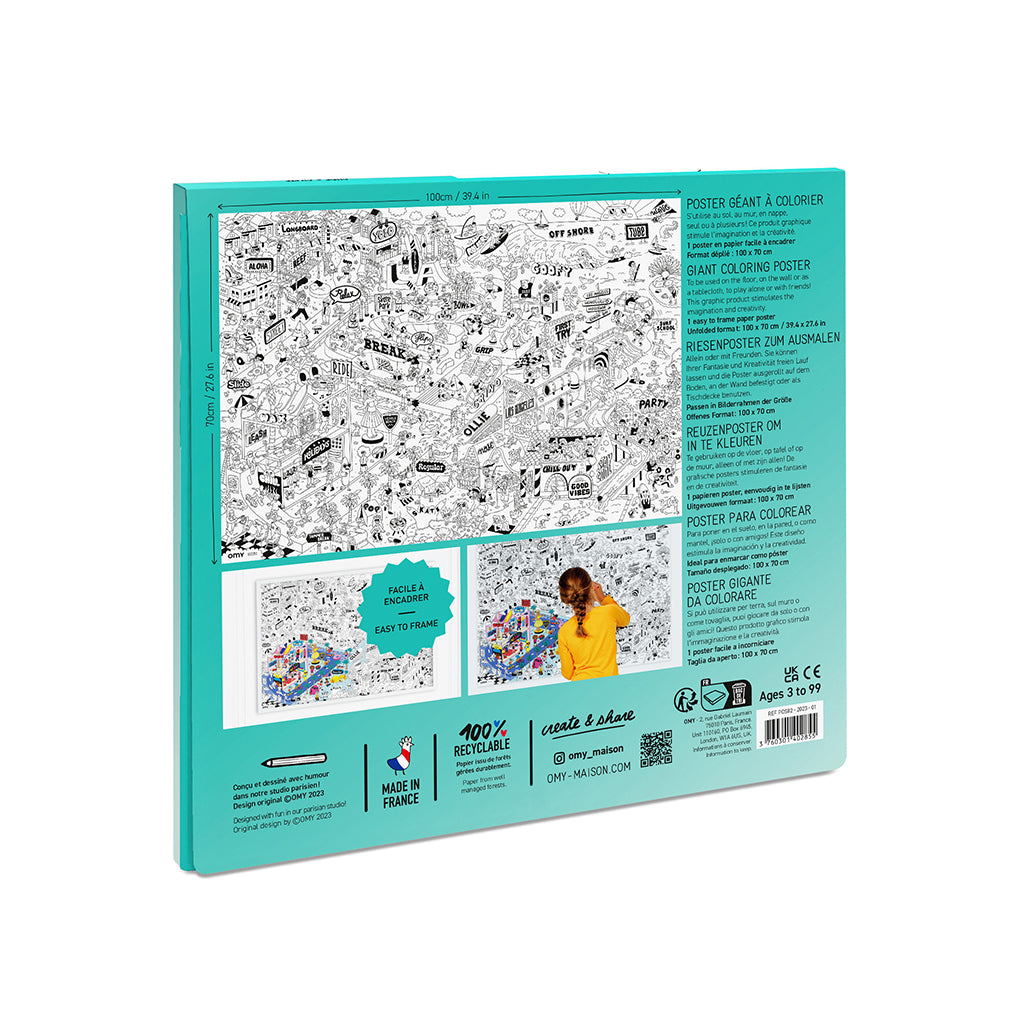 Omy Large Coloring Poster, 70 x 100 cm - Surf &amp; Skate
