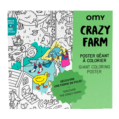 Omy stor plakat til farvelægning, 70 x 100 cm - Crazy Farm
