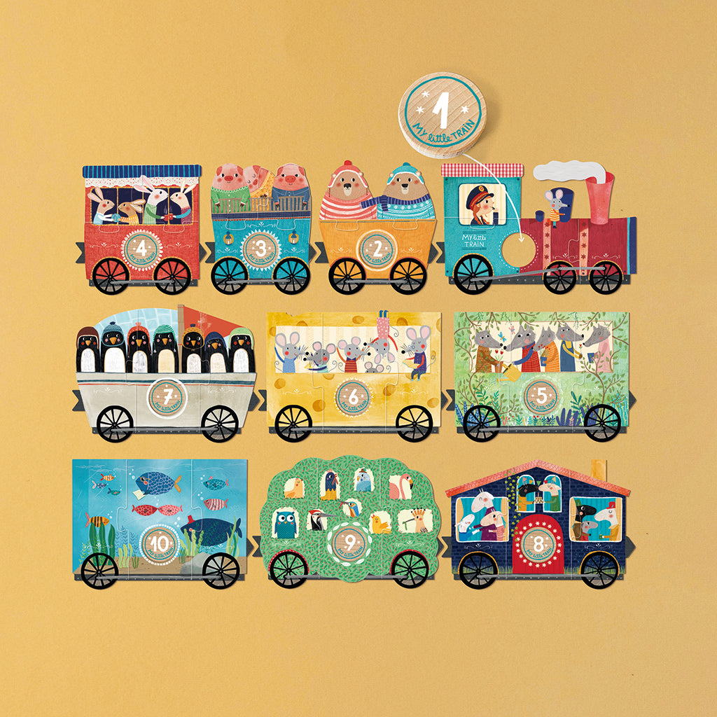 Londji Puzzle, My Little Train, Set of 10 Puzzles with 3 Pieces Each