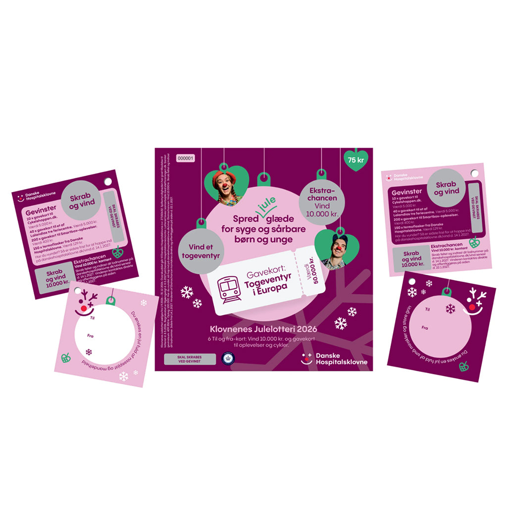 To-and-from gift tags with chances to win, 6 pcs. – Support the Danish Hospital Clowns