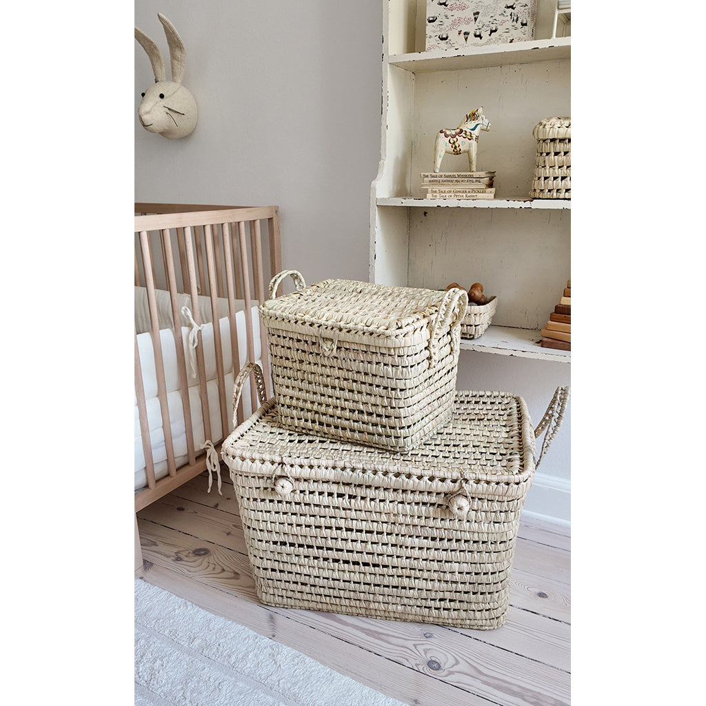 Lubilu Trunk Wicker Suitcase Made of Palm Leaves, 60 x 35 x 35 cm