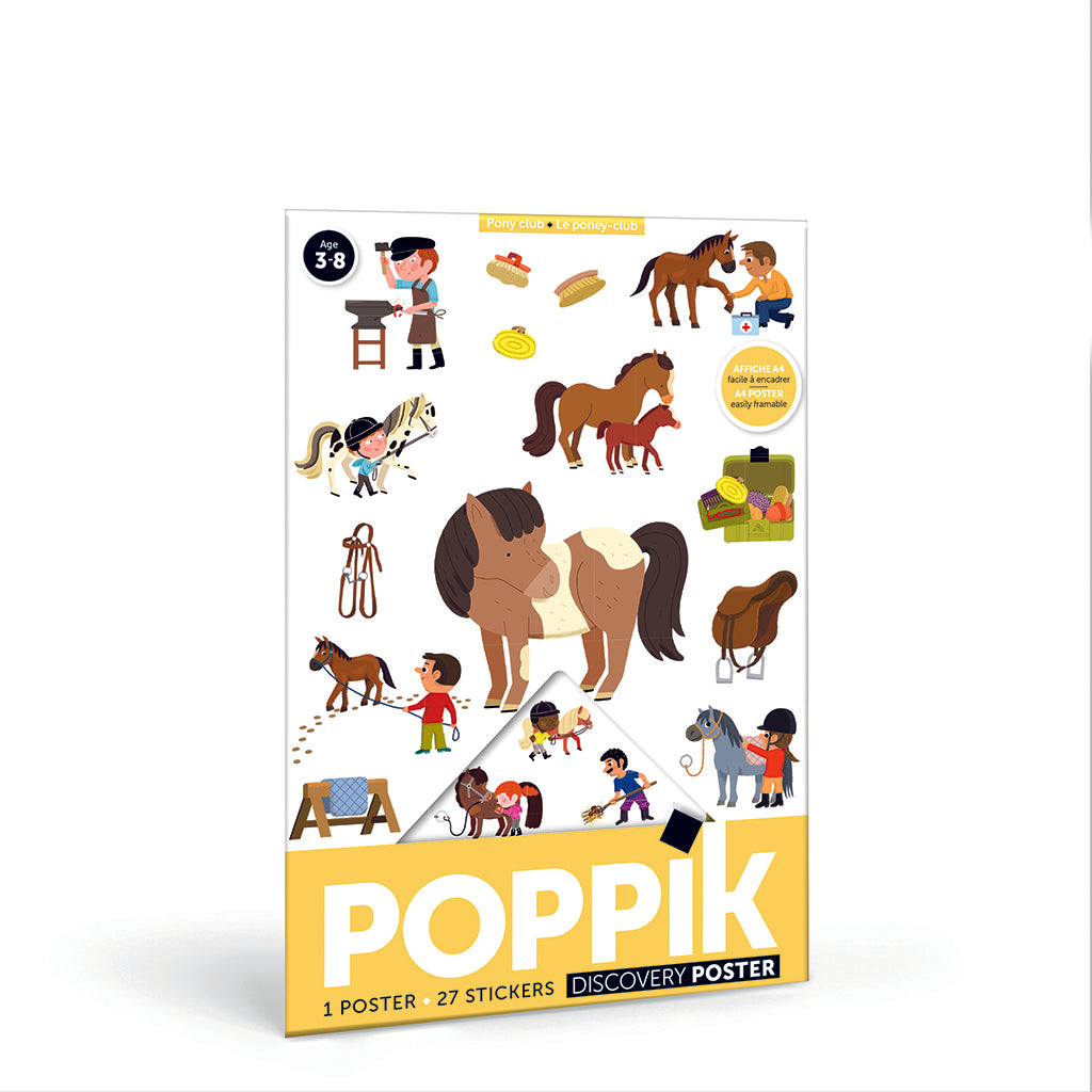 Poppik klistremosaik i papir, plakat m. 27 klistermærker - Pony club