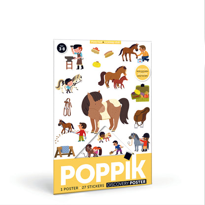 Poppik klistremosaik i papir, plakat m. 27 klistermærker - Pony club