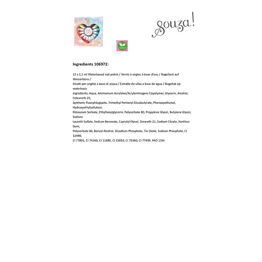 Souza Nail Polish Set for Kids, 12 Nail Polishes + Nail Stickers