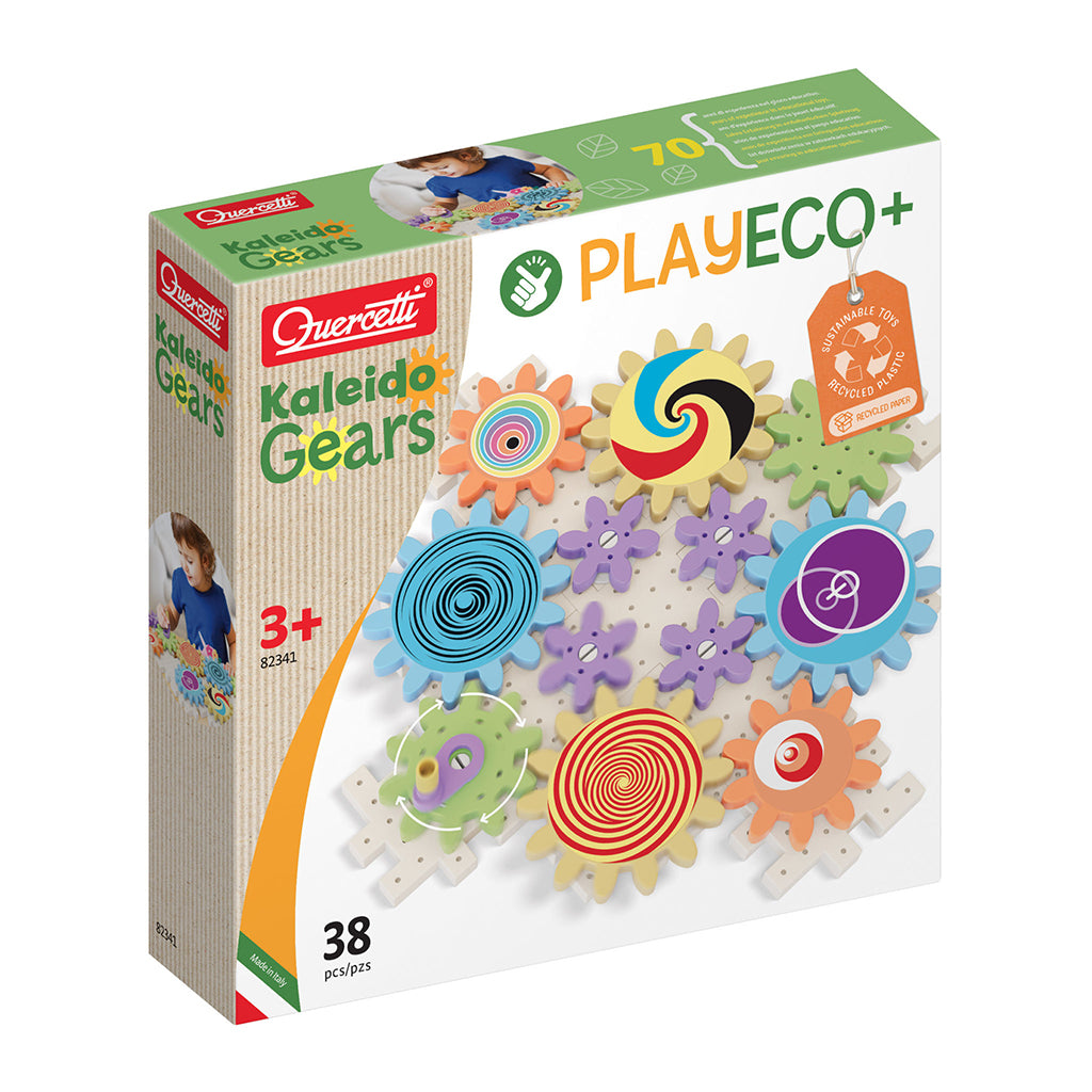 Quercetti PlayEco+ Kaleido Gears construction set with gears made from recycled plastic