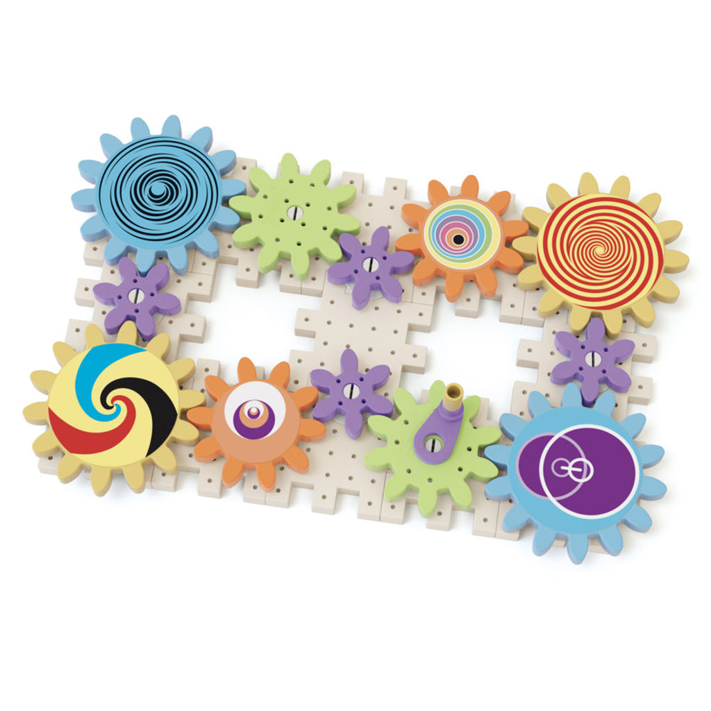 Quercetti PlayEco+ Kaleido Gears construction set with gears made from recycled plastic