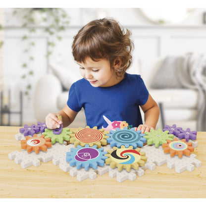 Quercetti PlayEco+ Kaleido Gears construction set with gears made from recycled plastic