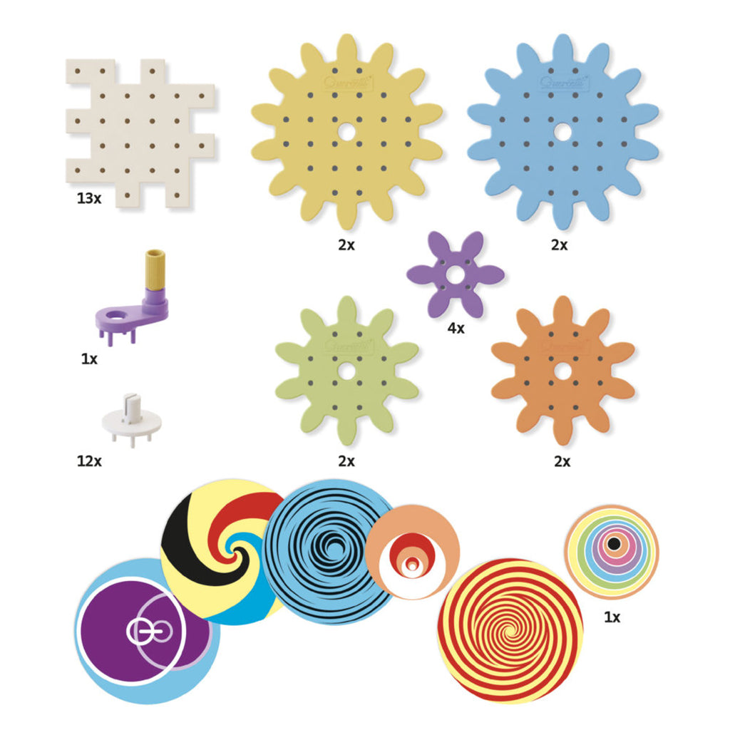 Quercetti PlayEco+ Kaleido Gears construction set with gears made from recycled plastic