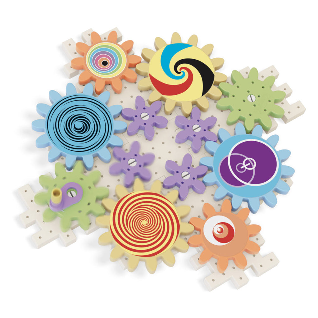 Quercetti PlayEco+ Kaleido Gears construction set with gears made from recycled plastic