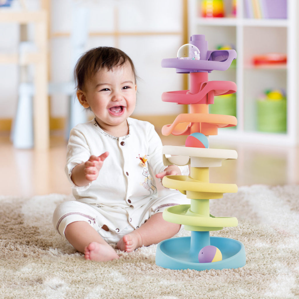 Quercetti PlayEco+ Ball Tower made from recycled plastic with Rattle Balls - Suitable for Ages 1+