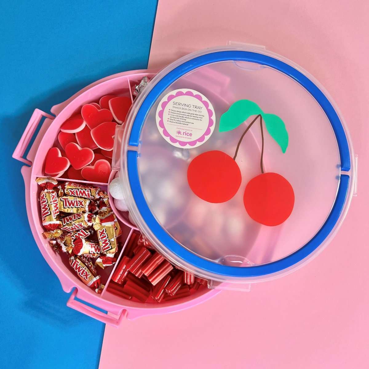 Rice Snack Tray with Lid, 6 Compartments – Pink