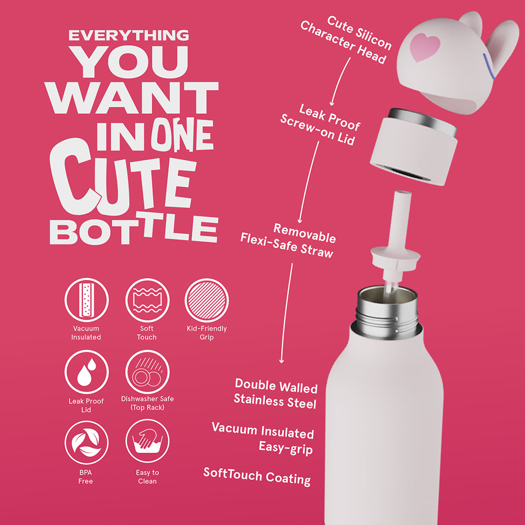 Asobu Bestie Animal Thermo Water Bottle, 460 ml - Bunny