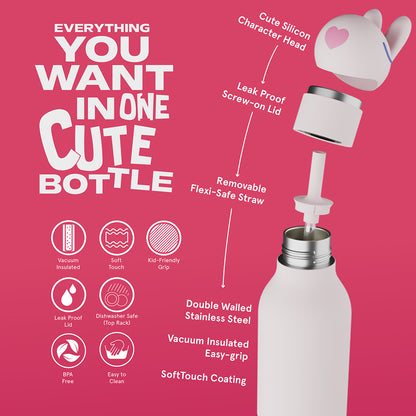Asobu Bestie Animal Thermo Water Bottle, 460 ml - Bunny
