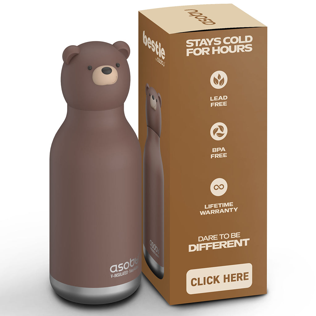 Asobu Bestie Animal Thermo Water Bottle, 460 ml - Brown Bear