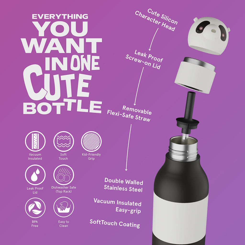 Asobu Bestie Animal Thermal Drinking Bottle, 460 ml - Panda