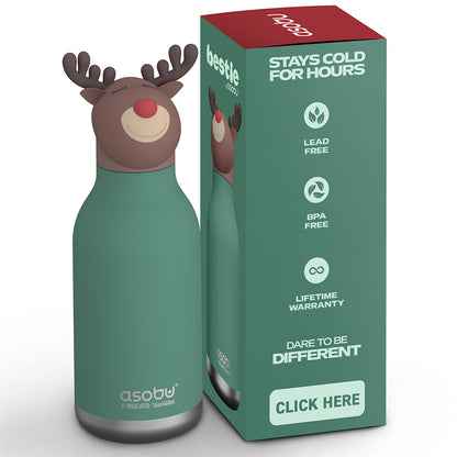 Asobu Bestie Animal Thermo Water Bottle, 460 ml - Reindeer