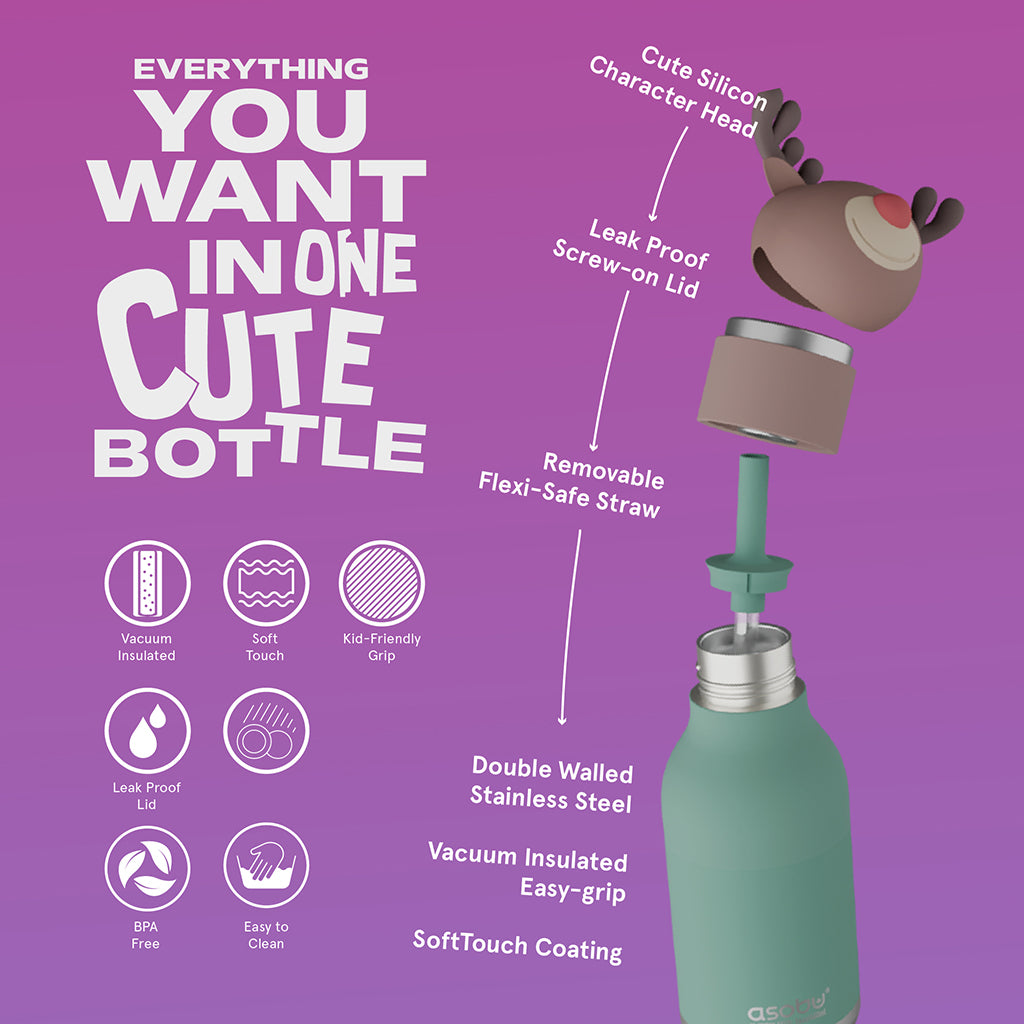 Asobu Bestie Animal Thermo Water Bottle, 460 ml - Reindeer