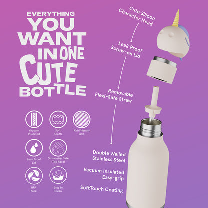 Asobu Bestie Animal Thermo Drinking Bottle, 460 ml - Unicorn
