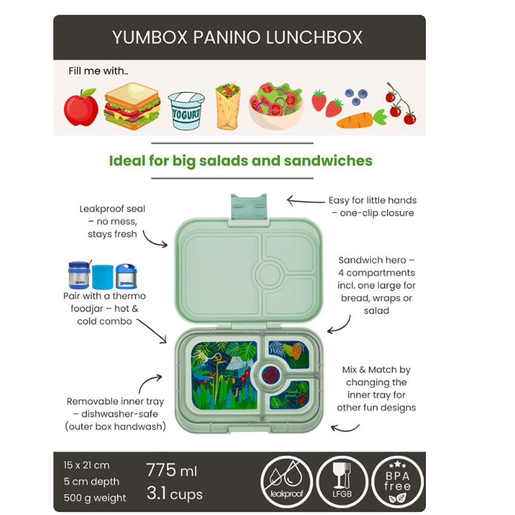 Yumbox lunchbox with 4 compartments, Panino, Jungle - Sage Green