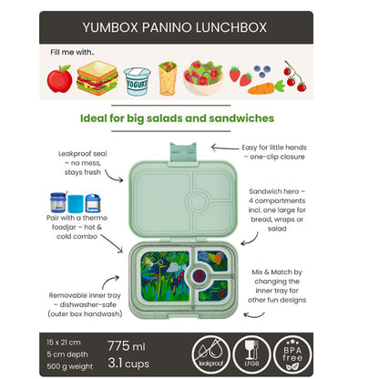 Yumbox lunchbox with 4 compartments, Panino, Jungle - Sage Green