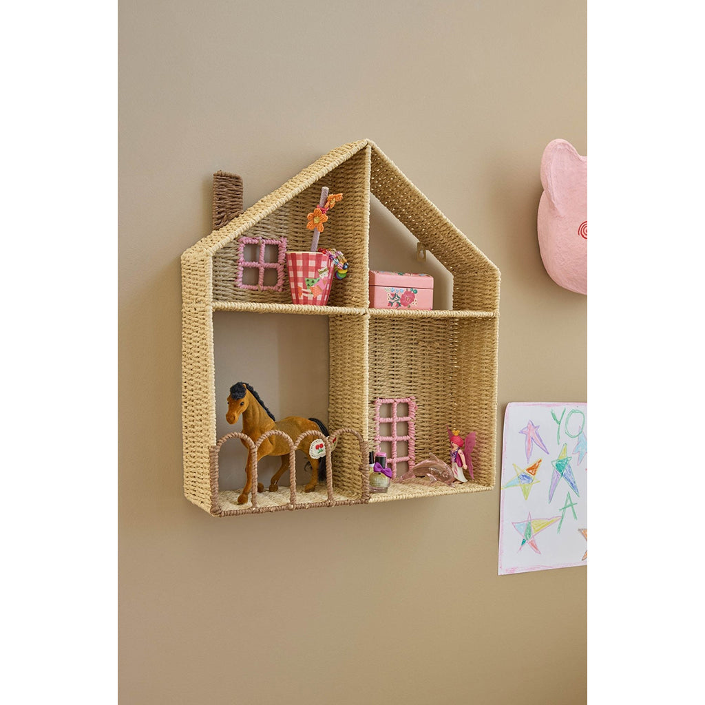 Rice House Shelf, Wall Shelf Divided into 4 Compartments - Pink