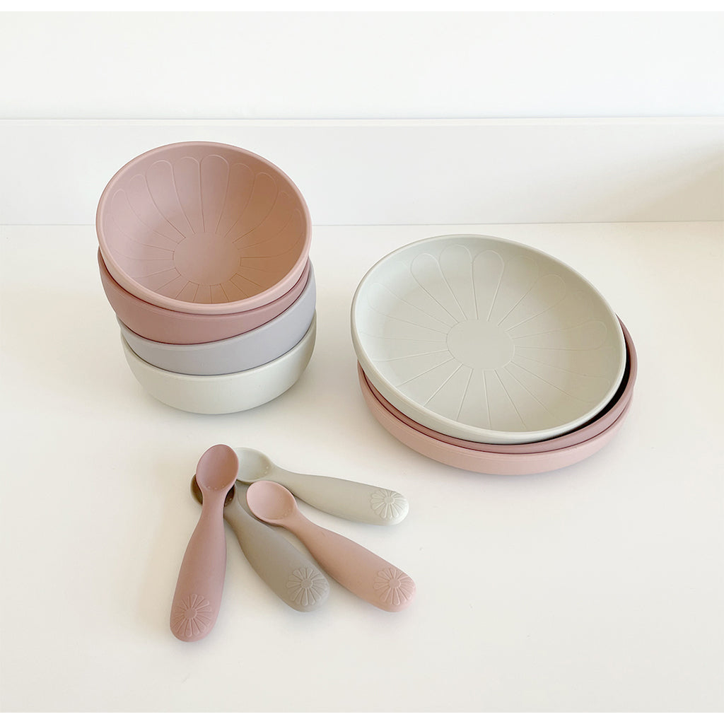 Cam Cam Flat Plates for Kids, Set of 2, Flower Design - Earth Mix