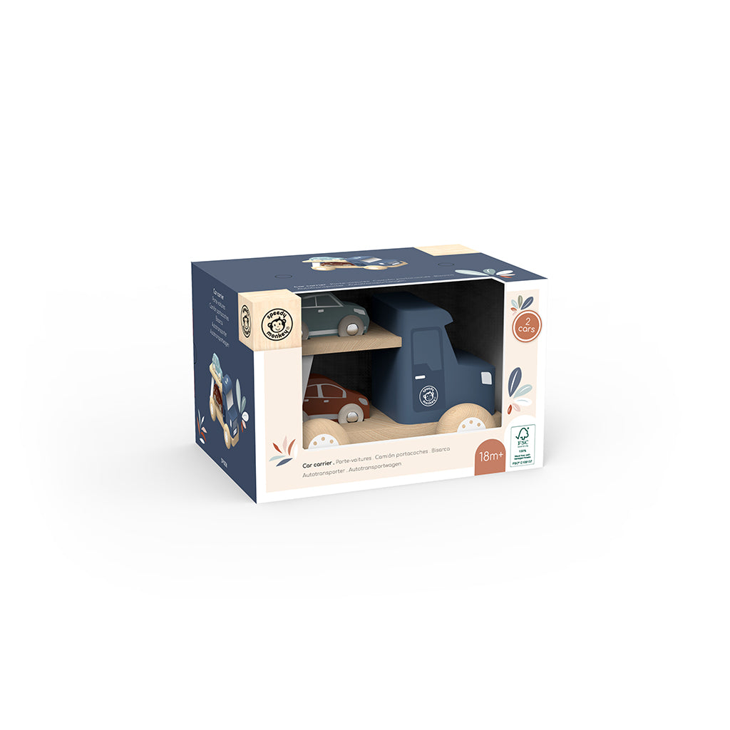 Speedy Monkey Wooden Car Transporter with 2 Cars