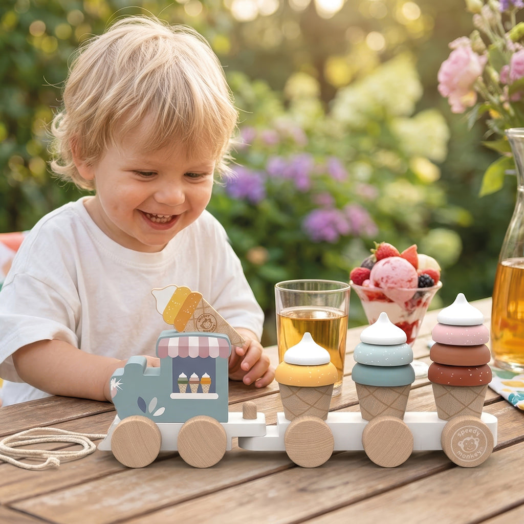 Speedy Monkey Pull-Along Train with Ice Cream Cones