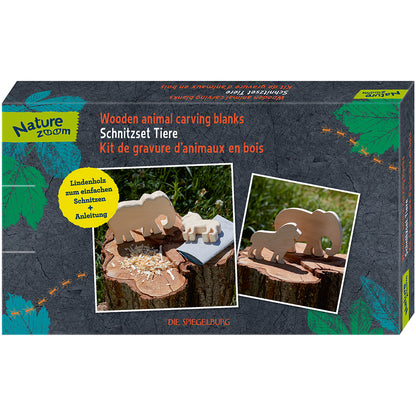 Nature Zoom, Carving Set for Kids with 2 Wooden Figures