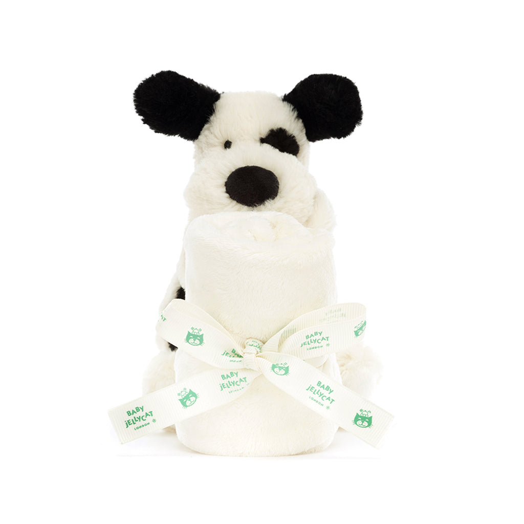 Baby Jellycat Plush Toy, Bashful Comfort Blanket - Black/Cream Dog