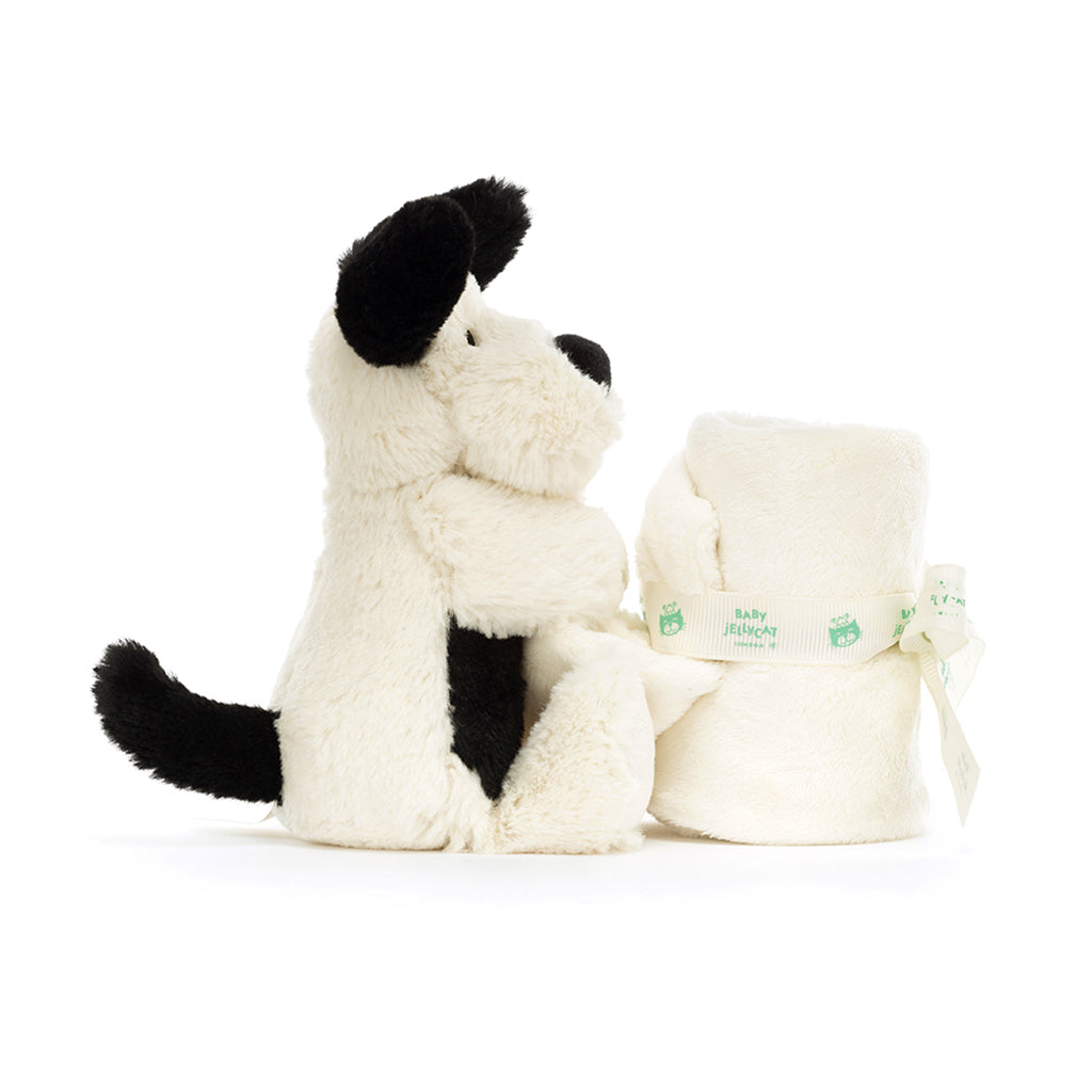 Baby Jellycat Plush Toy, Bashful Comfort Blanket - Black/Cream Dog