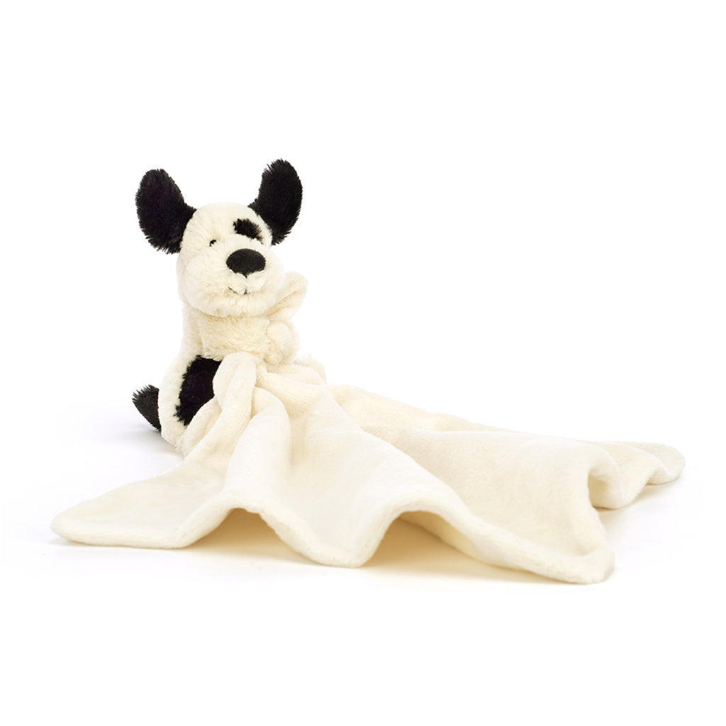 Baby Jellycat Plush Toy, Bashful Comfort Blanket - Black/Cream Dog
