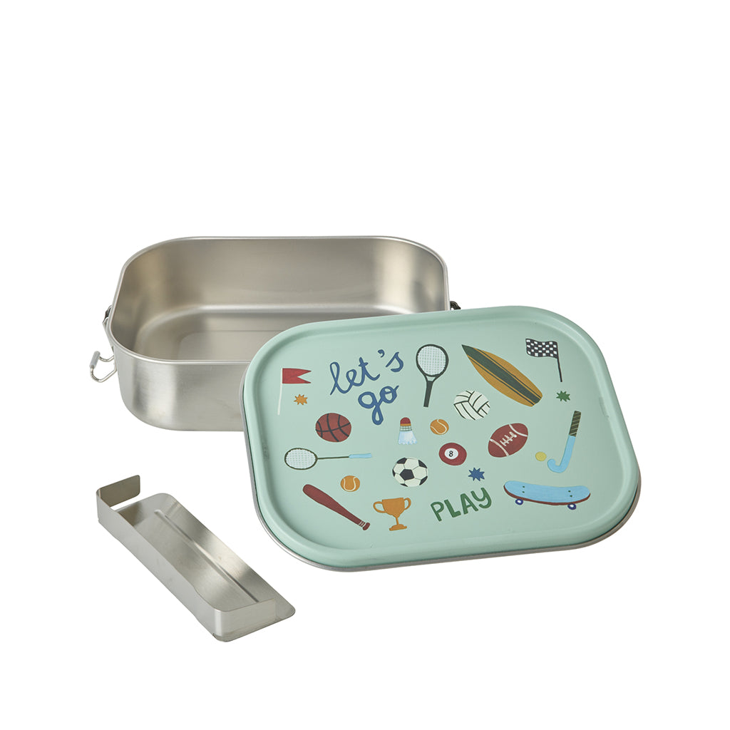 Rice Stainless Steel Lunchbox with Divider, Large - Soft Green Sports Print