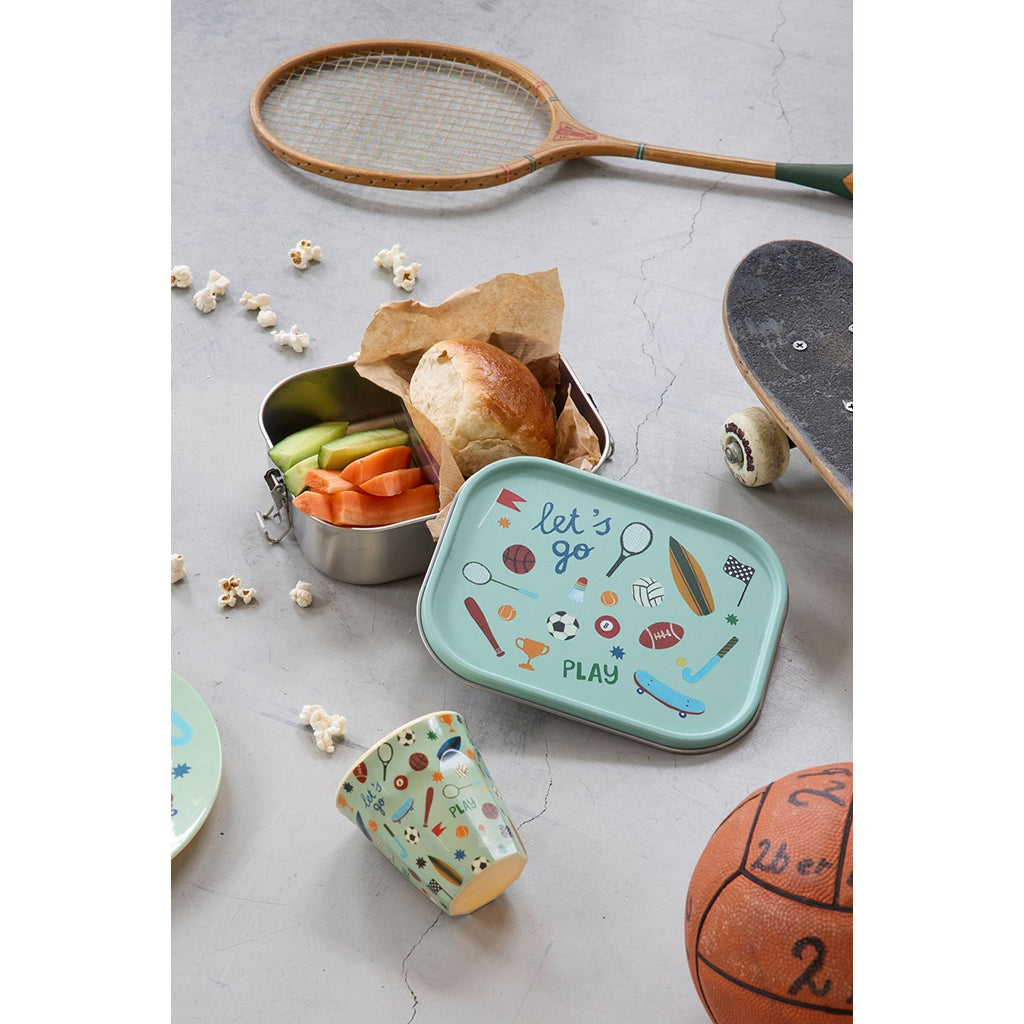 Rice Stainless Steel Lunchbox with Divider, Large - Soft Green Sports Print