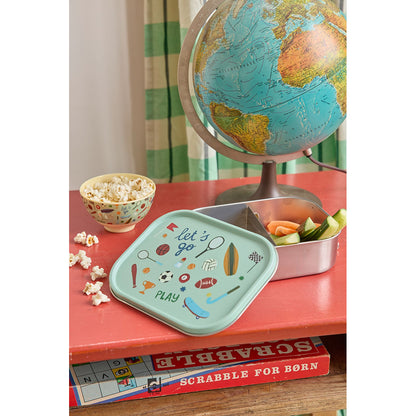 Rice Stainless Steel Lunchbox with Divider, Large - Soft Green Sports Print