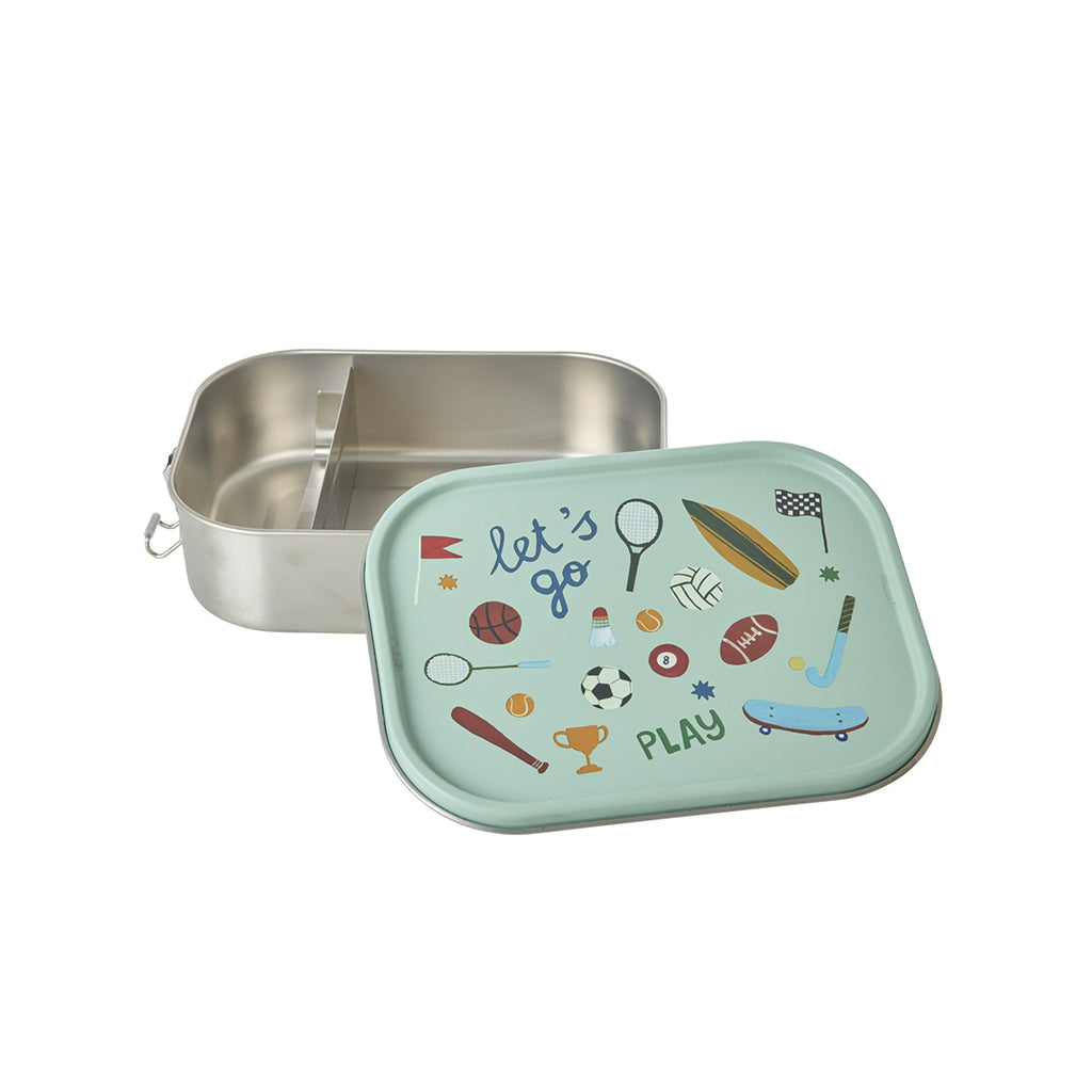 Rice Stainless Steel Lunchbox with Divider, Large - Soft Green Sports Print