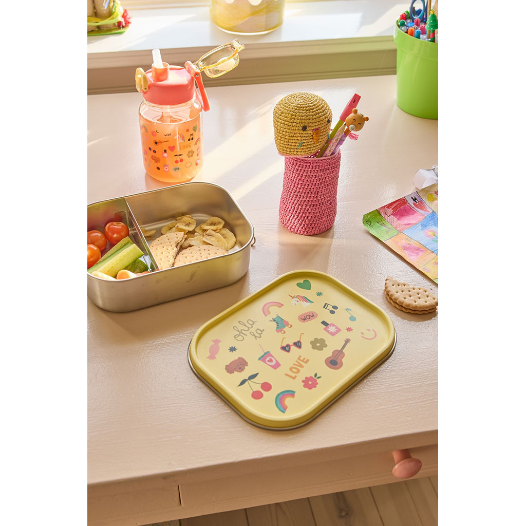 Rice Stainless Steel Lunchbox with Removable Divider, Large – Soft Yellow Unicorn Love Print