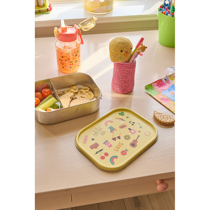 Rice Stainless Steel Lunchbox with Removable Divider, Large – Soft Yellow Unicorn Love Print