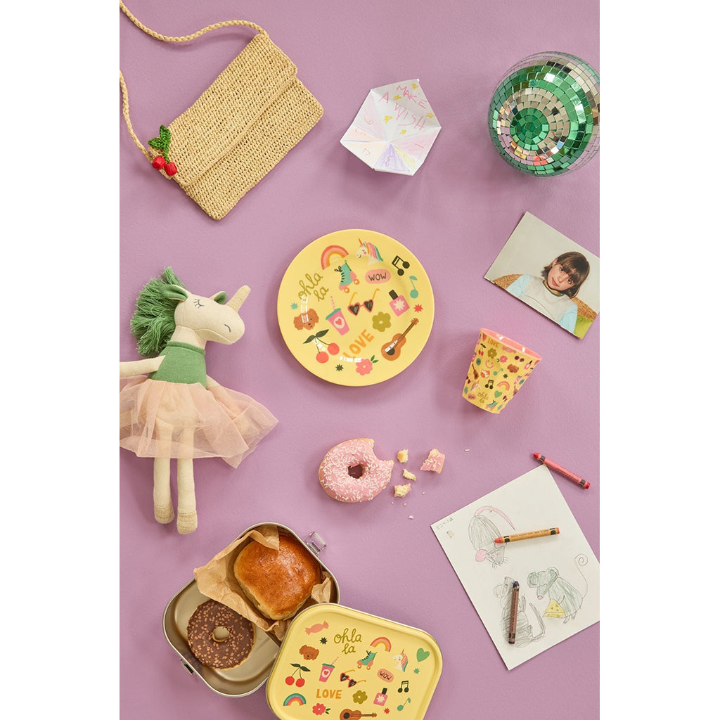 Rice Stainless Steel Lunchbox with Removable Divider, Large – Soft Yellow Unicorn Love Print