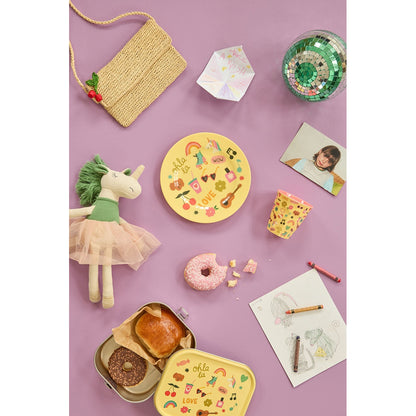 Rice Stainless Steel Lunchbox with Removable Divider, Large – Soft Yellow Unicorn Love Print