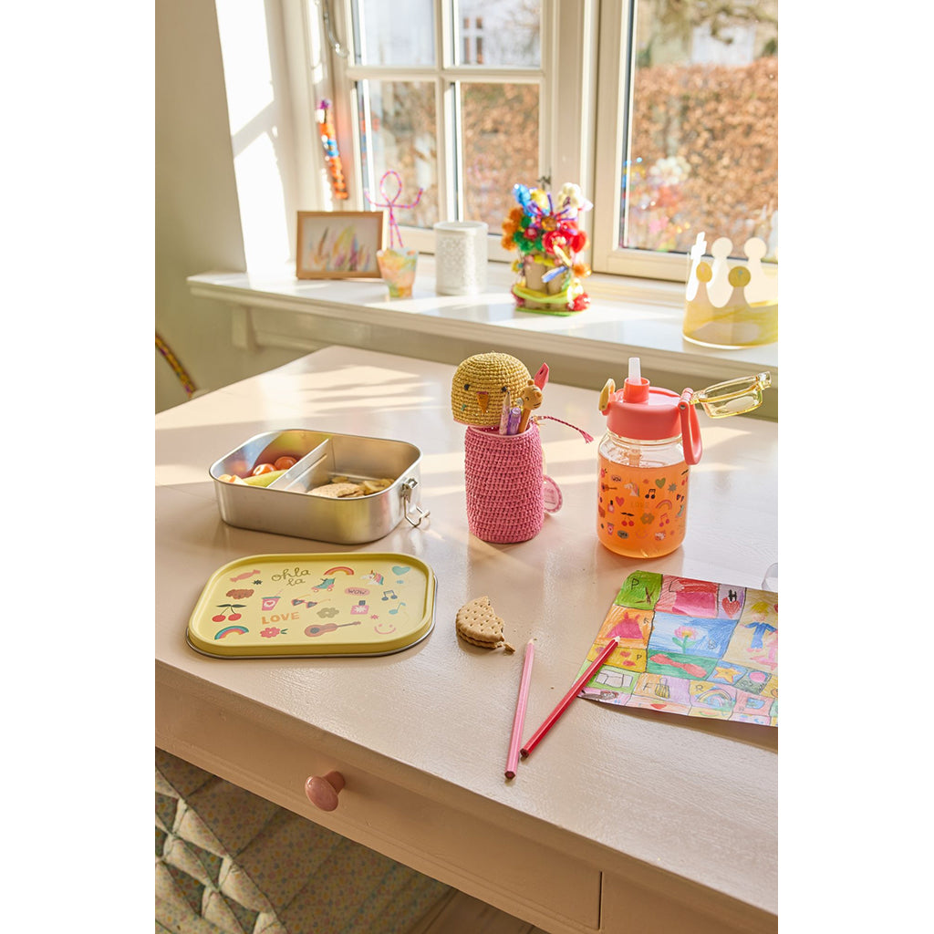 Rice Stainless Steel Lunchbox with Removable Divider, Large – Soft Yellow Unicorn Love Print