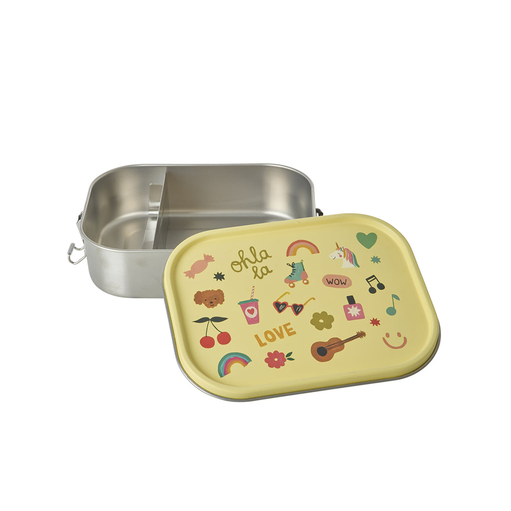 Rice Stainless Steel Lunchbox with Removable Divider, Large – Soft Yellow Unicorn Love Print